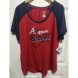 Women’s Plus Majestic Atlanta‎ Braves Game Shake Up Red Navy Shirt 1X